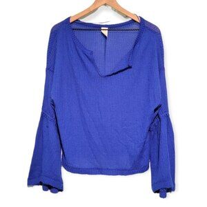 Free People Dahlia Thermal Top Ruffle Knit in Blue Size Small